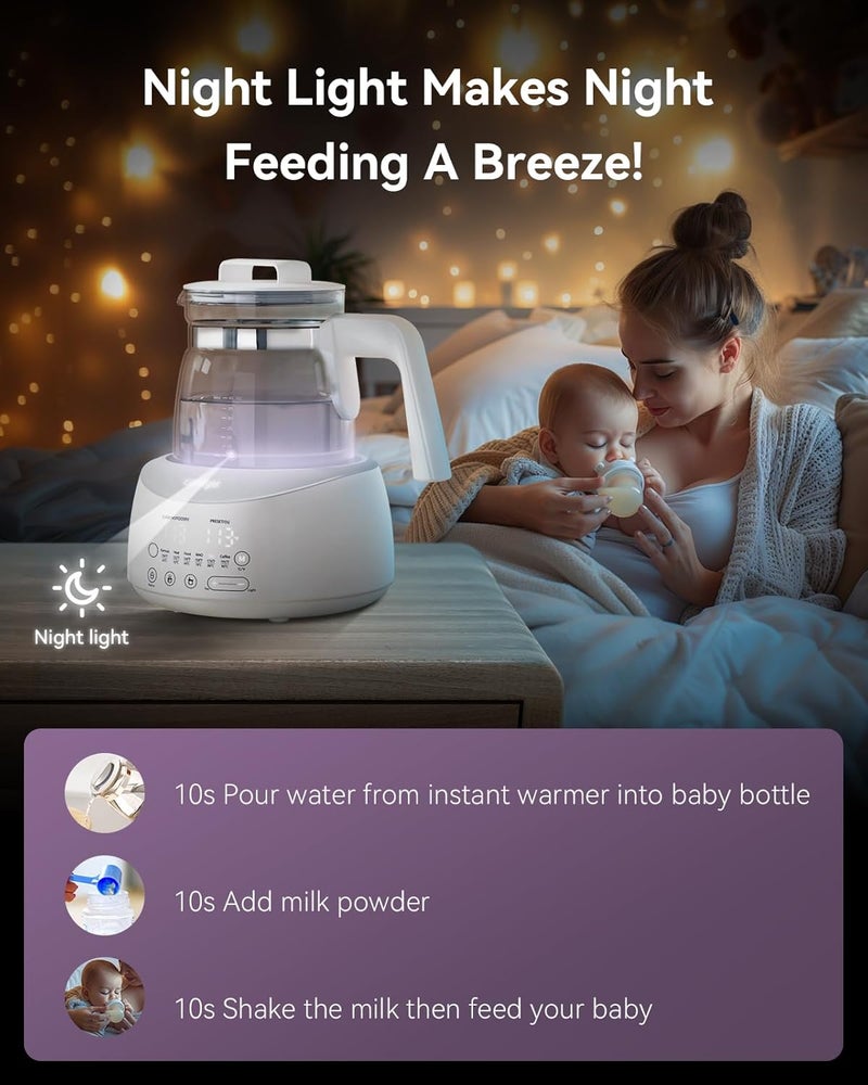 Comfyer Bottle Warmer , Baby Bottle Warmer with Night Light and Faster Cooling Fan, Instantly Water Warmer, Tea Kettle Electric with 6 Temperature Control Presets, Feed Baby More Easier and Healthier - Image 4